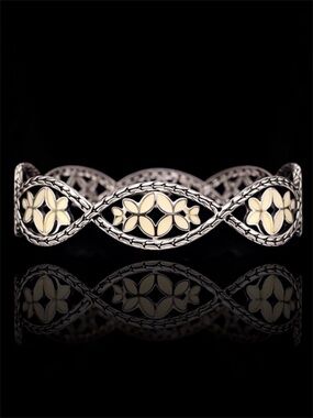 LARGE John Hardy Kawung Sterling Silver Cream Enamel Bangle ~ 3" Diameter RARE